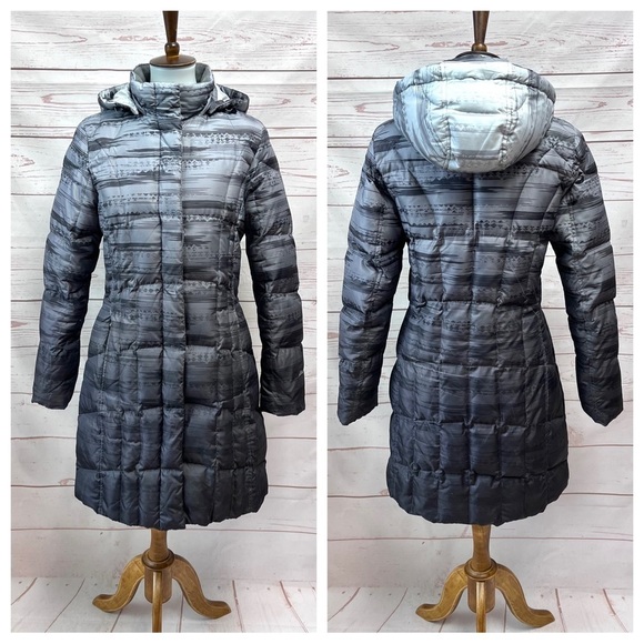 Eddie Bauer Lodge Geometric Ombre Quilted Goose Down Puffer Hooded Parka Coat - Picture 2 of 15